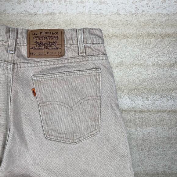 Vintage Orange Tab Levis 550 Jeans Relaxed Fit Tapered Leg Tan Wash Made USA 90s - Picture 3 of 6